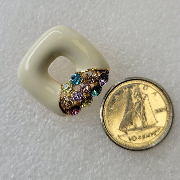 White Square Earrings With colorful Crystals - Picture 5 of 7